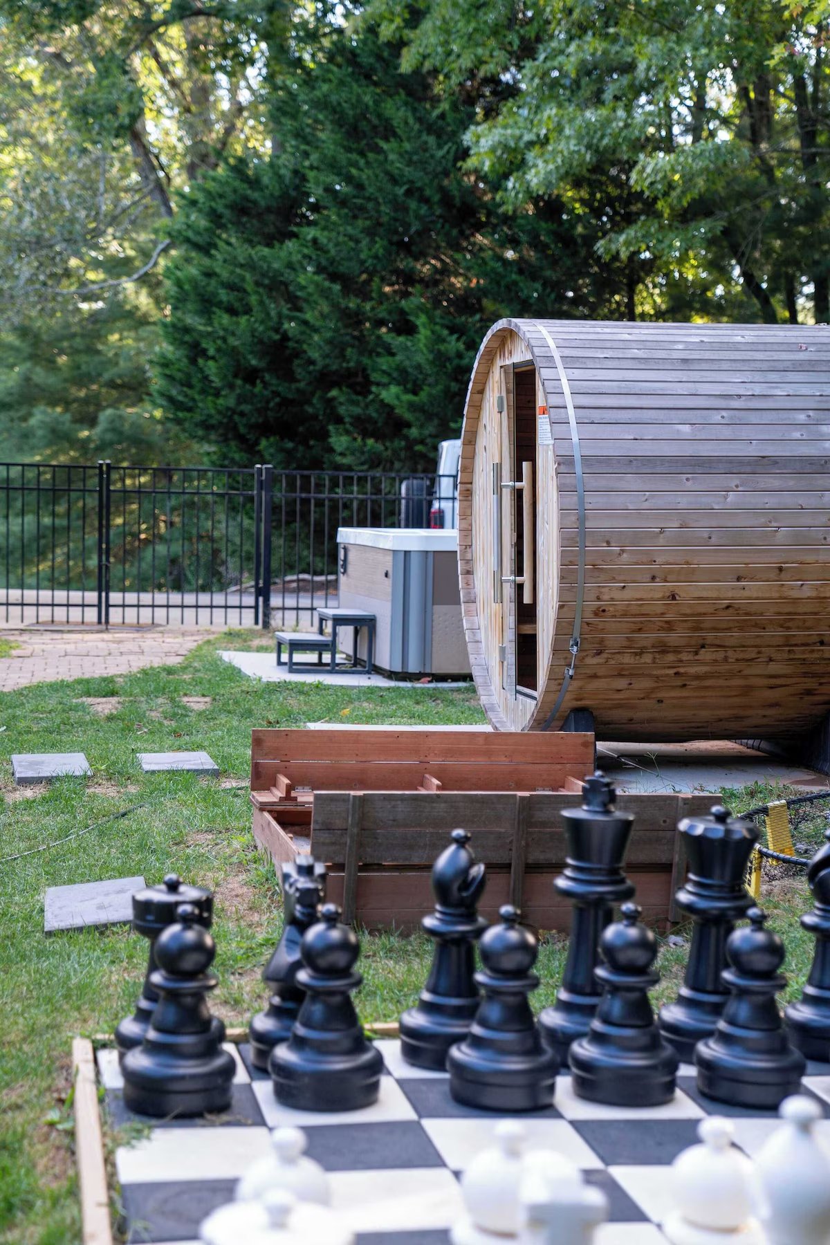 Giant chess and sauna